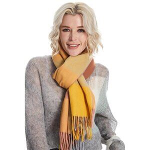 Women Pink-yellow Winter Warm Shawl Wraps Tartan Blanket Oversized Scarves